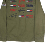 TOMMY JEANS Mens Green Cotton Button Jacket M Casual Lightweight Embroidered