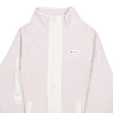 CHAMPION Womens Pink & White Logo Zip Fleece Jacket M Polyester Casual