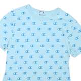CHAMPION Mens Blue All Over Logo Print T-Shirt M Short Sleeve Crew Neck Cotton