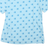 CHAMPION Mens Blue All Over Logo Print T-Shirt M Short Sleeve Crew Neck Cotton