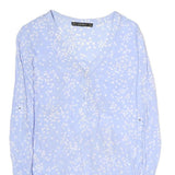 ZARA Womens Blue & White Polka Dot Long Sleeve V-Neck Top XS Lightweight