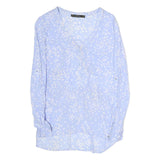 ZARA Womens Blue & White Polka Dot Long Sleeve V-Neck Top XS Lightweight