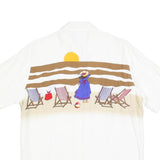 TENDENZA Womens White Beach Scene Printed Shirt L Summer Casual Holiday Style