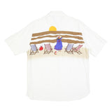 TENDENZA Womens White Beach Scene Printed Shirt L Summer Casual Holiday Style