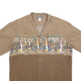 HAWAII BLUES Mens Brown & Beige Sailing Boat Print Cotton Blend Shirt L Casual