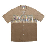 HAWAII BLUES Mens Brown & Beige Sailing Boat Print Cotton Blend Shirt L Casual
