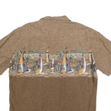 HAWAII BLUES Mens Brown & Beige Sailing Boat Print Cotton Blend Shirt L Casual