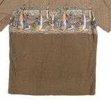 HAWAII BLUES Mens Brown & Beige Sailing Boat Print Cotton Blend Shirt L Casual