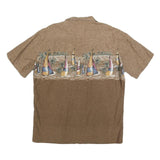 HAWAII BLUES Mens Brown & Beige Sailing Boat Print Cotton Blend Shirt L Casual