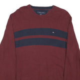 TOMMY HILFIGER Mens Maroon & Navy Patterned Jumper Crew Neck Basic Knit L Cotton