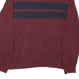 TOMMY HILFIGER Mens Maroon & Navy Patterned Jumper Crew Neck Basic Knit L Cotton
