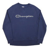 CHAMPION Mens Blue Cotton Blend Crew Neck Sweatshirt M Embroidered Logo