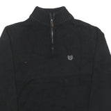 CHAPS Mens Black Plain Pullover Jumper Crew Neck Basic Knit M Cotton Blend