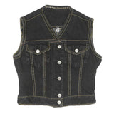 JACK MORGAN Womens Black Cotton Sleeveless Button Jacket S Denim Vest Stylish
