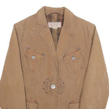 MARLBORO Womens Beige Brown Cotton Blend Button Jacket M Woven Embroidered