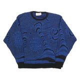 TREND CLUB Womens Blue Black Patterned Jumper Round Neck Basic Knit M Casual