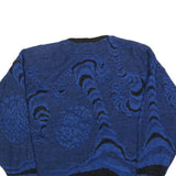 TREND CLUB Womens Blue Black Patterned Jumper Round Neck Basic Knit M Casual