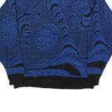 TREND CLUB Womens Blue Black Patterned Jumper Round Neck Basic Knit M Casual