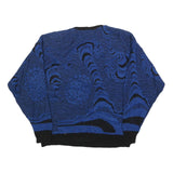 TREND CLUB Womens Blue Black Patterned Jumper Round Neck Basic Knit M Casual