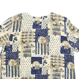 KATHY CHE Womens Cream & Blue Printed Top Short Sleeve Round Neck XL Relaxed Fit