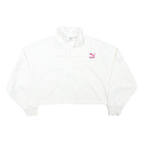 PUMA Womens White Pullover Sweatshirt M Cropped Quarter Zip Logo Sport