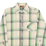 BARBADOS Mens Cream & Green Check Shirt L Cotton Blend Casual Long Sleeve
