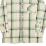 BARBADOS Mens Cream & Green Check Shirt L Cotton Blend Casual Long Sleeve