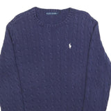 RALPH LAUREN Girls Blue Patterned Cotton Blend Jumper Crew Neck Cable Knit XL