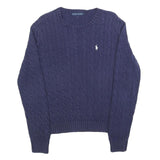 RALPH LAUREN Girls Blue Patterned Cotton Blend Jumper Crew Neck Cable Knit XL