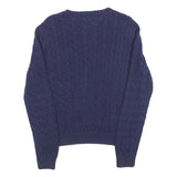 RALPH LAUREN Girls Blue Patterned Cotton Blend Jumper Crew Neck Cable Knit XL