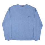 CHAPS Mens Blue Chunky Knit Crew Neck Jumper 2XL Cotton Blend Pullover Classic