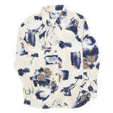 HUATZU Womens Cream & Navy Floral Print Blouse Long Sleeve Point Collar M Ruffle