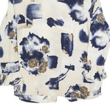 HUATZU Womens Cream & Navy Floral Print Blouse Long Sleeve Point Collar M Ruffle