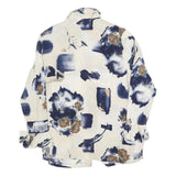 HUATZU Womens Cream & Navy Floral Print Blouse Long Sleeve Point Collar M Ruffle