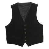 Mens Black Plain Button Jacket L Polyester Blend Classic Waistcoat Vest