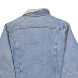FALLS CREEK Mens Blue Denim Sherpa Collar Jacket L Cotton Button Casual