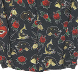 Mens Black Shirt XL Cotton Tattoo Style Print Long Sleeve Button Closure