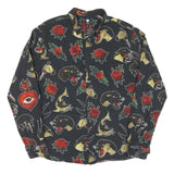 Mens Black Shirt XL Cotton Tattoo Style Print Long Sleeve Button Closure