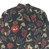 Mens Black Shirt XL Cotton Tattoo Style Print Long Sleeve Button Closure