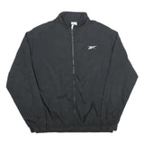 REEBOK Mens Black Nylon Track Jacket M Zip Plain Lightweight Sportswear