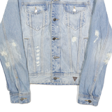 GUESS Mens Blue Denim Jacket XS Cotton Button Denim Distressed Fashion