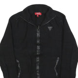 GUESS Womens Black Plain Full Zip Jumper Crew Neck Cable Knit S Soft Cotton