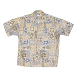 VIVA VENTO Mens Beige & Blue Pattern Cotton Blend Shirt L Casual Summer Tropical