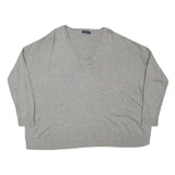 POLO RALPH LAUREN Womens Grey Plain Cotton Blend Jumper V-Neck Basic Knit XL