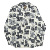 MARINO BAY Mens White & Grey Patterned Shirt L Cotton Casual Long Sleeve Stylish