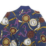 Womens Navy Blue Printed Bomber Jacket L Woven Zip Closure Retro Style