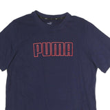 PUMA Mens Navy Blue Cotton T-Shirt L Short Sleeve Crew Neck Logo Print