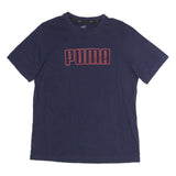 PUMA Mens Navy Blue Cotton T-Shirt L Short Sleeve Crew Neck Logo Print
