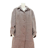 Womens Beige Wool Blend Button Jacket L Plain Mid Length Long Sleeve Classic