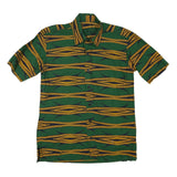 Mens Green & Yellow Patterned Cotton Blend Shirt M Short Sleeve Button Collar